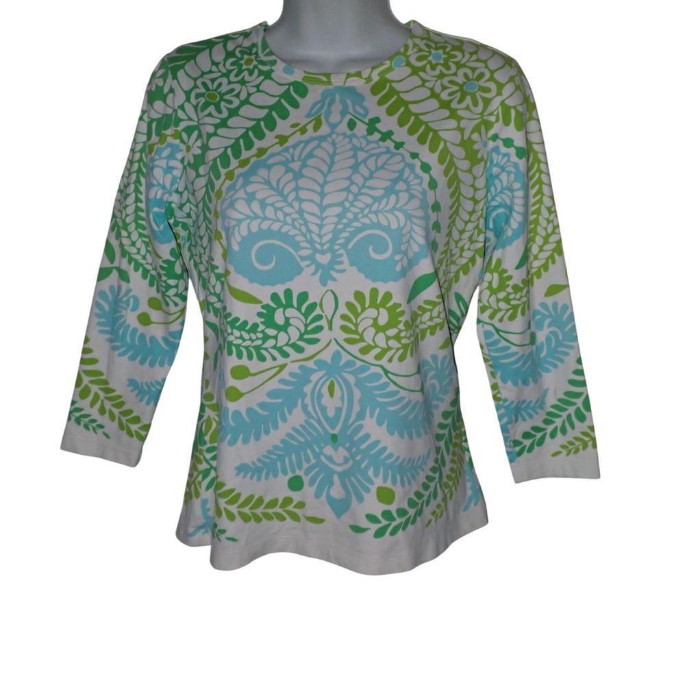 J. McLaughlin Women's Floral Medallion 3/4 Sleeve Top Size S Preppy Chic